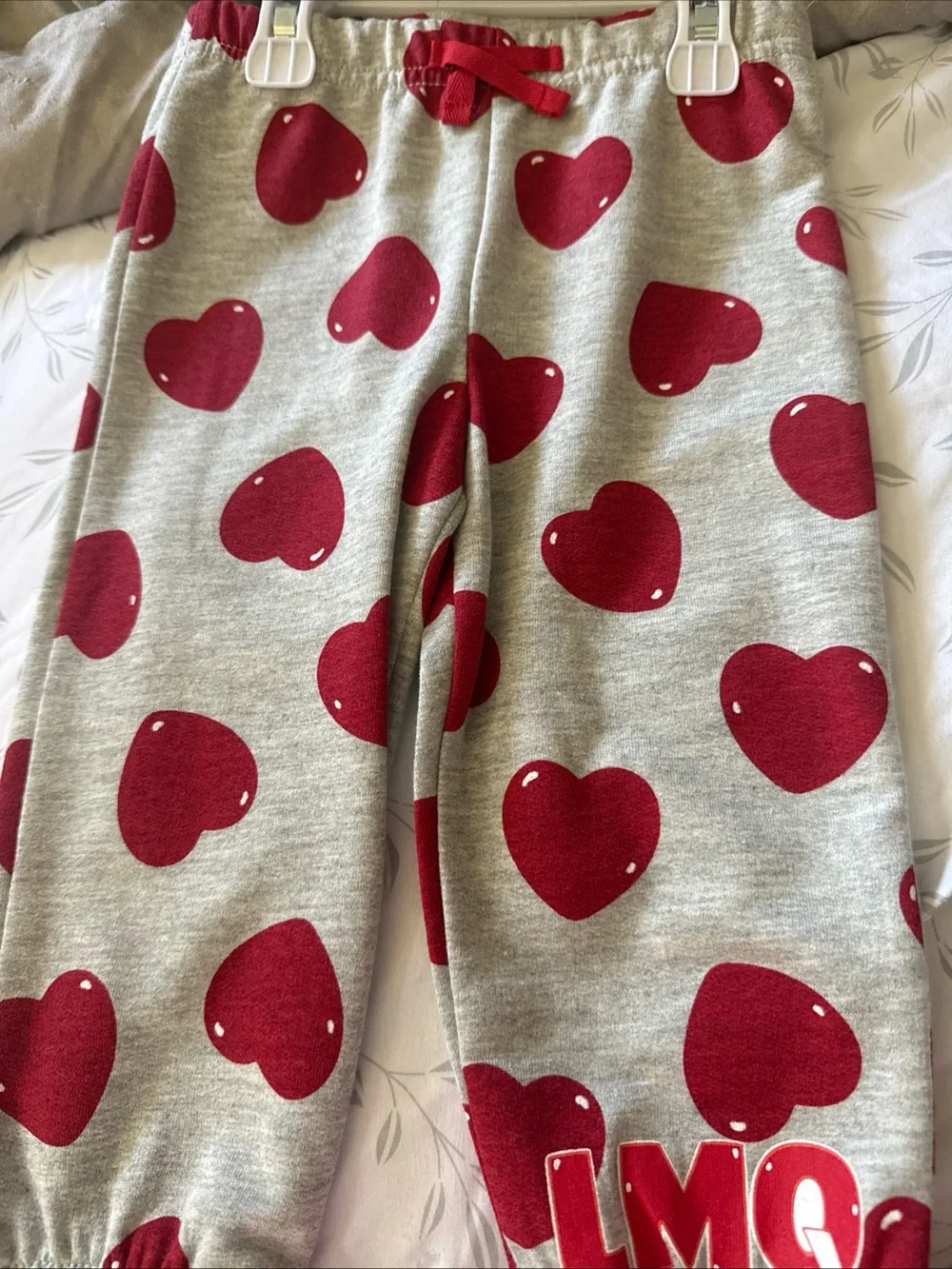 Girls Grey and Red Heart Race Pajama Set NWT